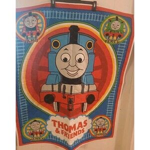 Vintage Handmade Thomas the Train Baby Blanket Quilted Throw w/Trim 41x34”
